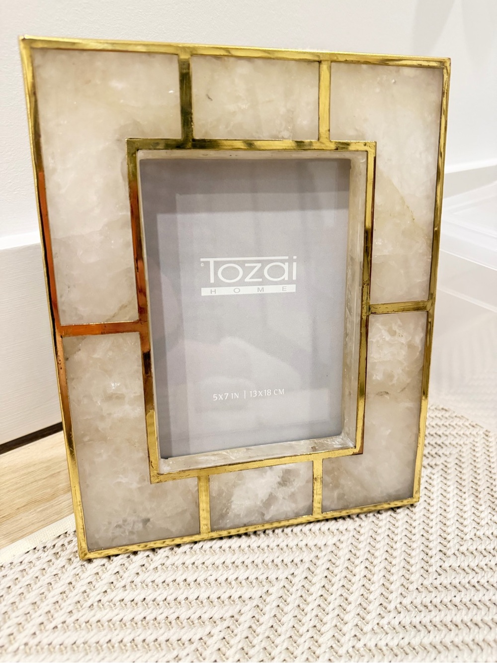 Tozai Home White Quartz Brass Trim 5x7 Photo Frame